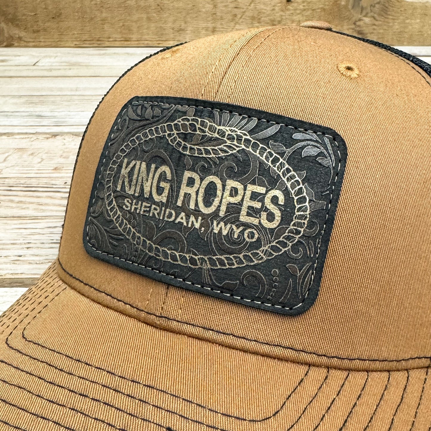 NEW! King Ropes Leatherette Patch Trucker Hat - Caramel/Black